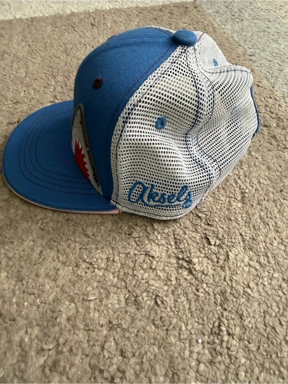 Blue Kids Shark Flatbill Trucker SnapBack Aksels Hat- Ages 2-8